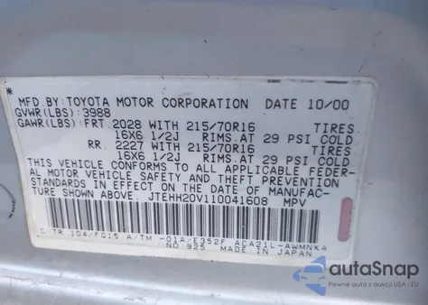 2001 Toyota Rav4 from USA, damaged, VIN JTEHH20V110041608